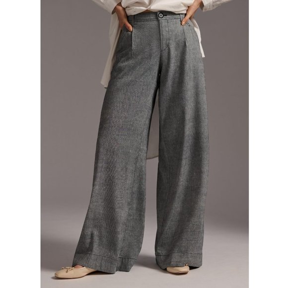 Anthropologie Pants - Anthropologie Linen Low-Rise Wide Leg Pants Gray Black - Size 12
